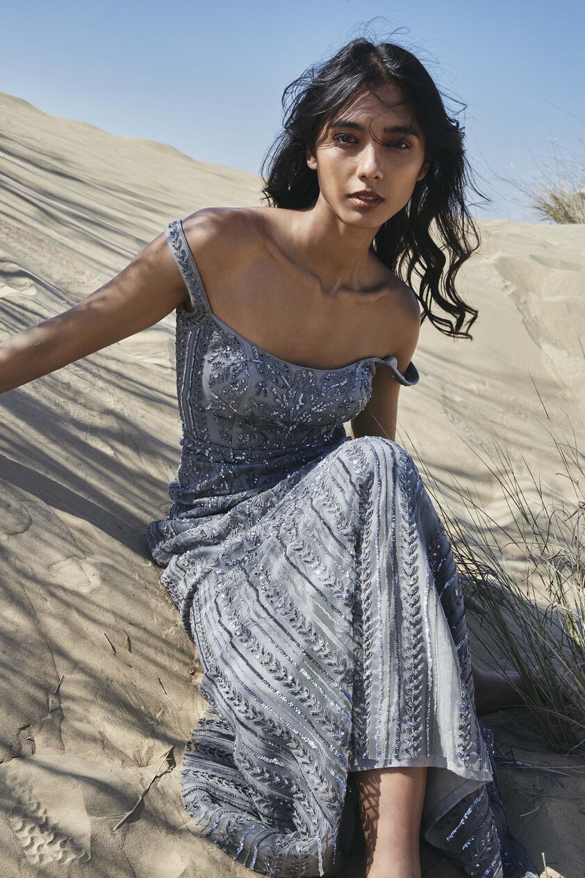 Stardust Embroidered Cord Gown - Grey, Grey, image 1