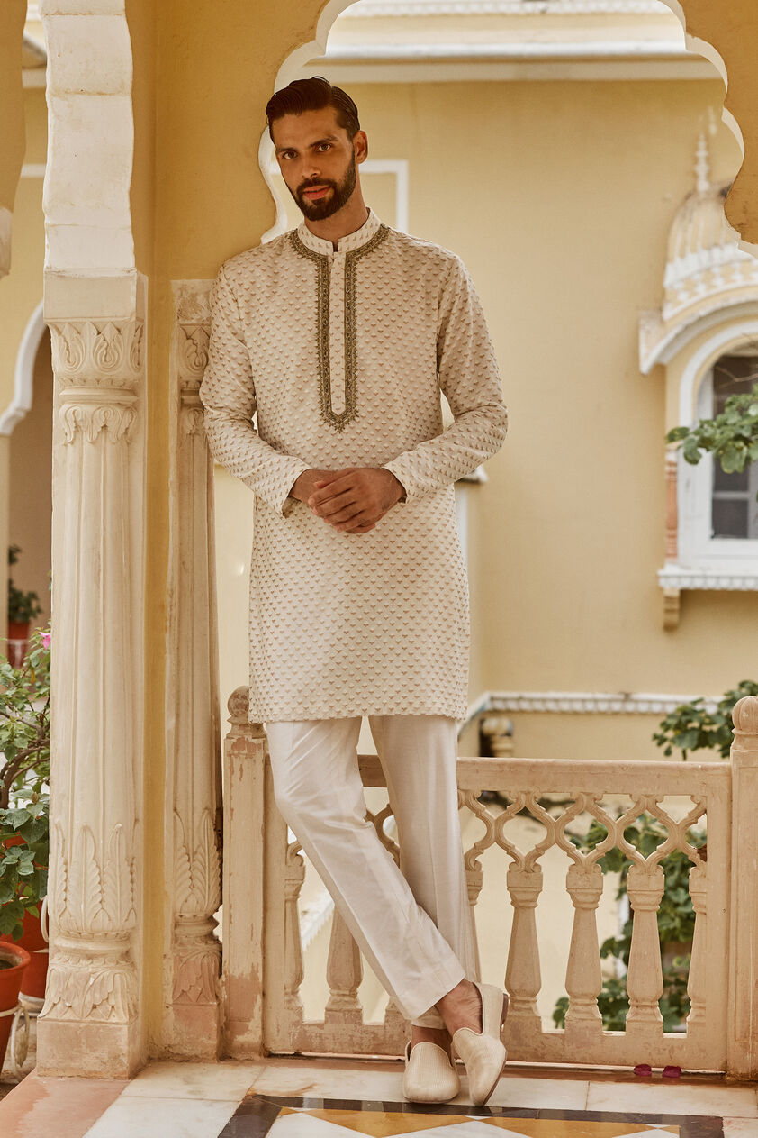 Faaris Handwoven Benarasi Silk Kurta - Natural, Natural, image 1