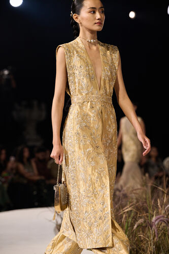 Summerfern Embroidered Applique Silk Co-ord - Gold, Gold, image 2