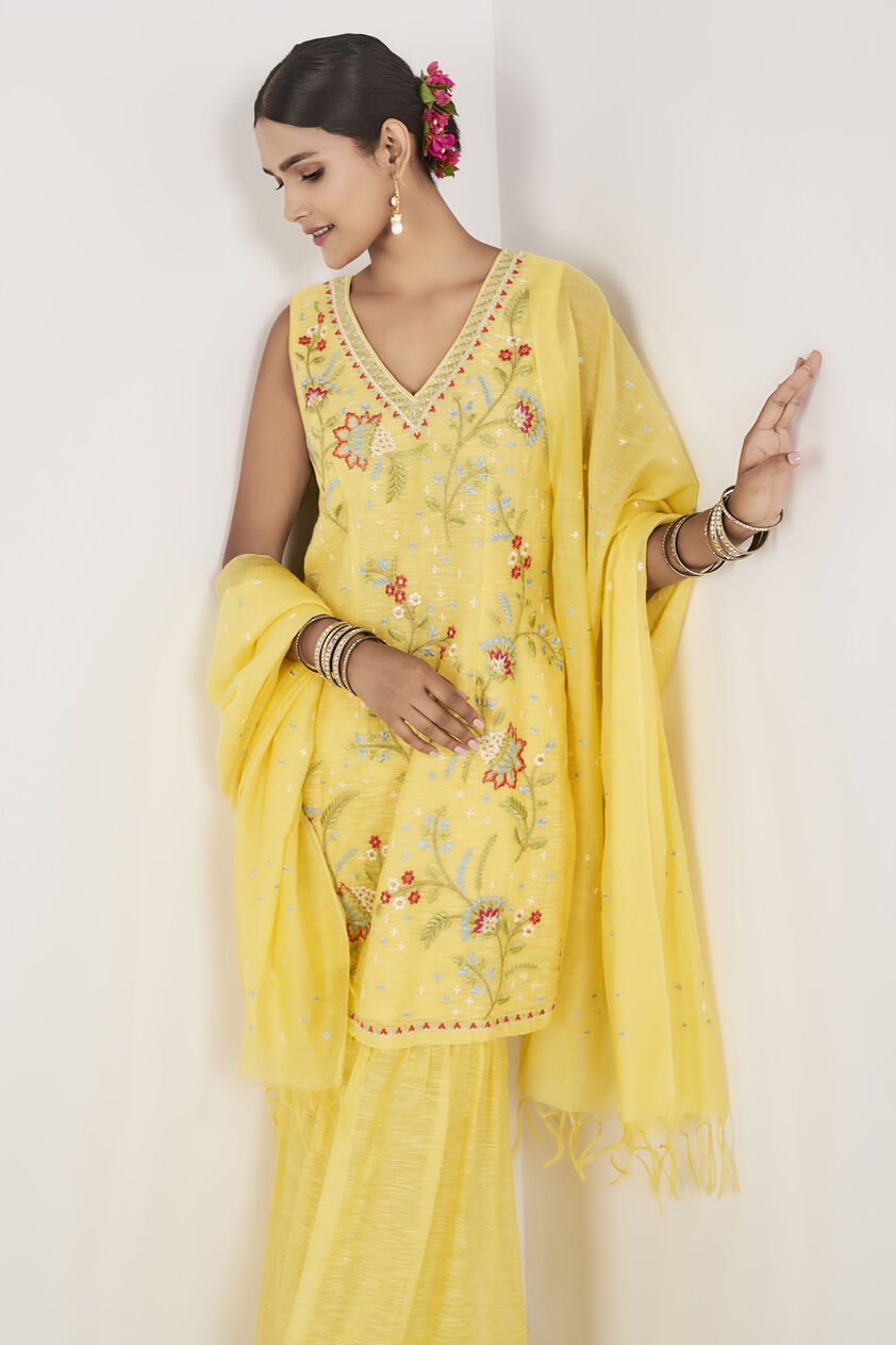 Anya Gharara Set-Yellow, Yellow, image 4