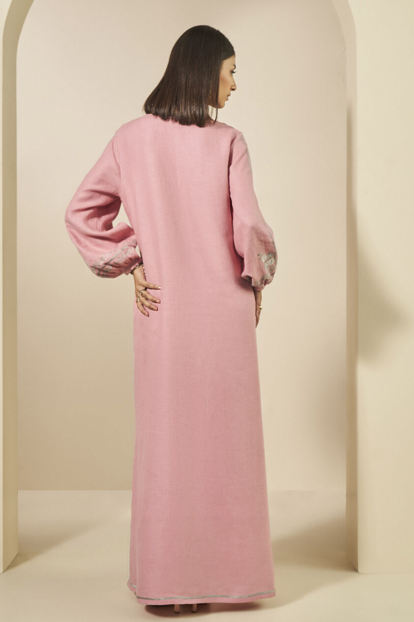 Timandra Embroidered Hemp Kaftan - Blush, Blush, image 3
