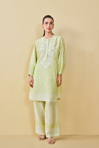 From The Mountain Hand-embroidered Chikankari Co-ord  - Lime, Lime, image 3