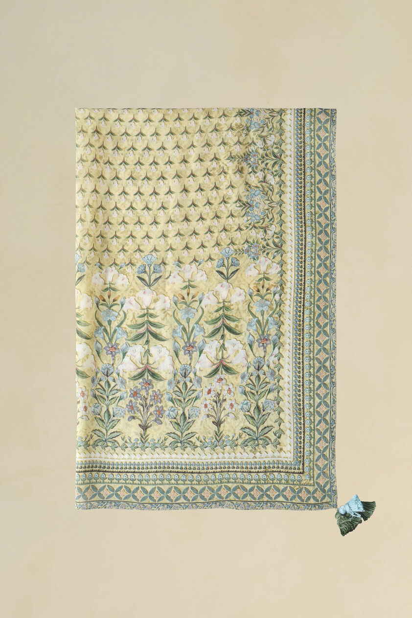 Azhaki Printed Stole - Yellow, Yellow, image 1