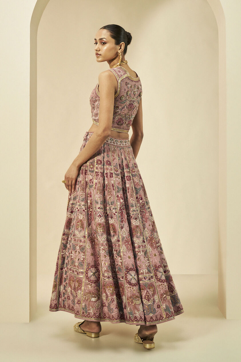 Kaadhal SEWA Hand-embroidered Silk Skirt Set - Old Rose, Old Rose, image 5