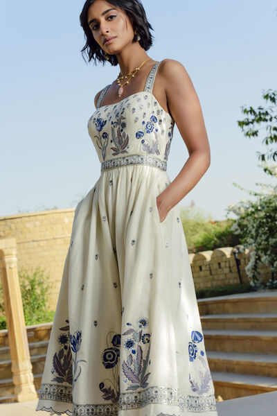 Emalia Embroidered Linen Dress - Natural