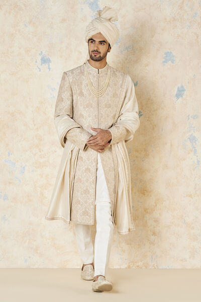 Shay Embroidered Silk Dupatta - Ivory