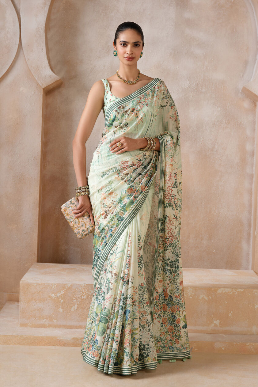 Komakal Printed Silk Saree, Sage, image 1