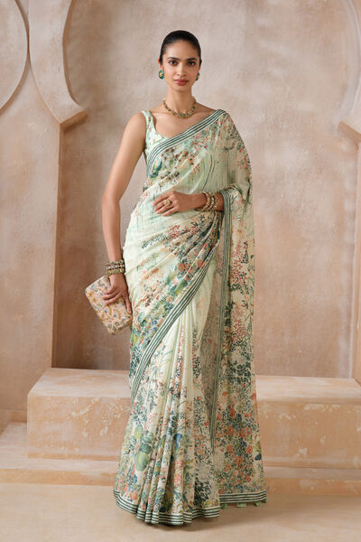 Komakal Printed Silk Saree - Sage