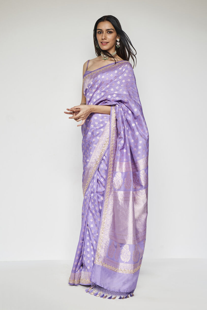 Briti Benarasi Silk Embroidered Saree - Lilac, Lilac, image 2