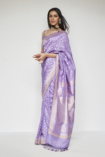 Briti Benarasi Silk Embroidered Saree - Lilac