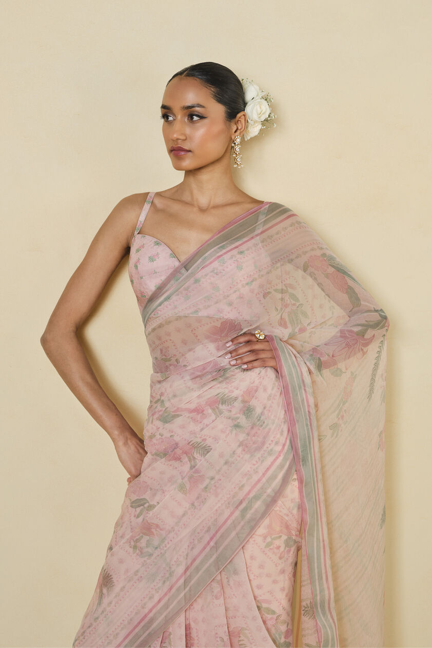 Maritza Printed Chiffon Saree - Blush, Blush, image 4
