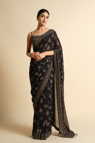 Kshipa Georgette Saree - Black, Black, image 1