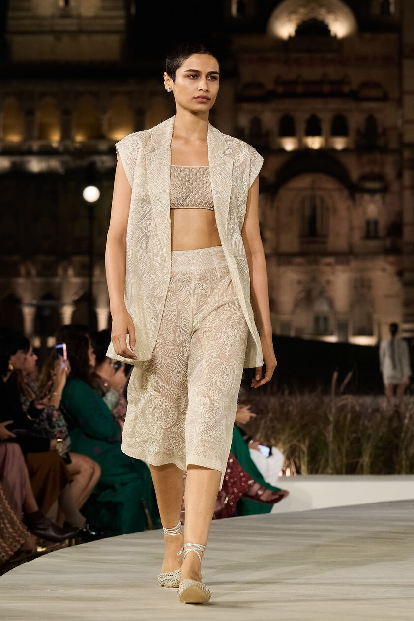 Elmyra Embroidered Macrame Culotte Set - Ivory, Ivory, image 1