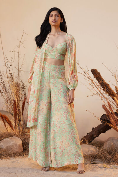 Cerise Crop Top Pant Set - Sage