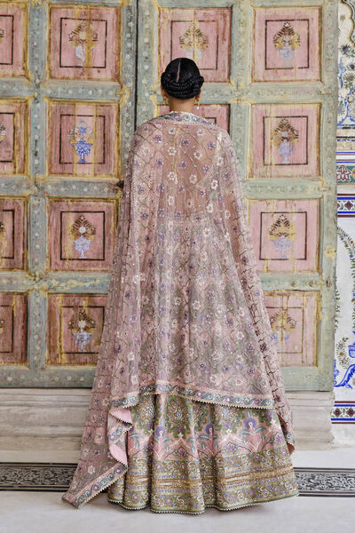 Krandasi Embroidered Zardozi Silk Lehenga Set - Blush