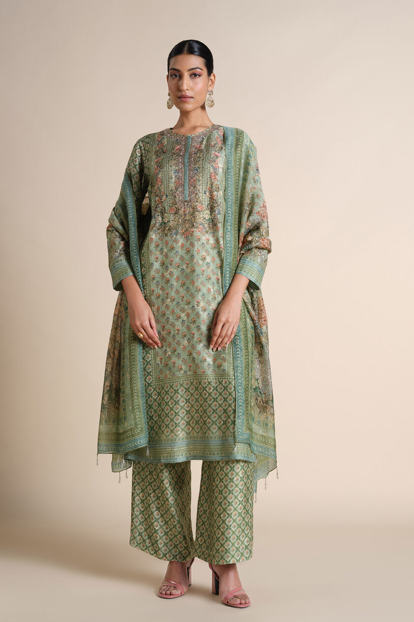 Moira Silk Suit Set - Sage, Sage, image 1