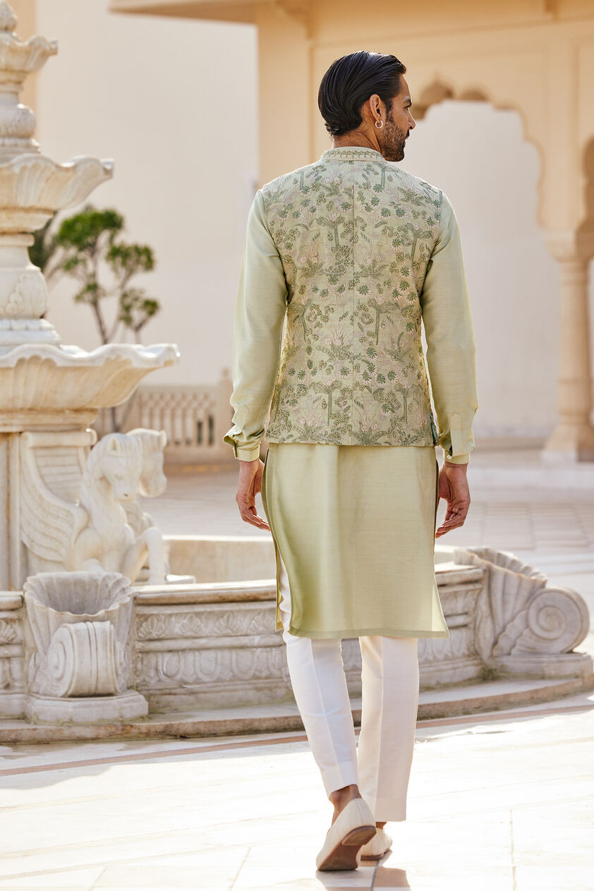 Balfour Embroidered Silk Nehru Jacket - Sage, Sage, image 2