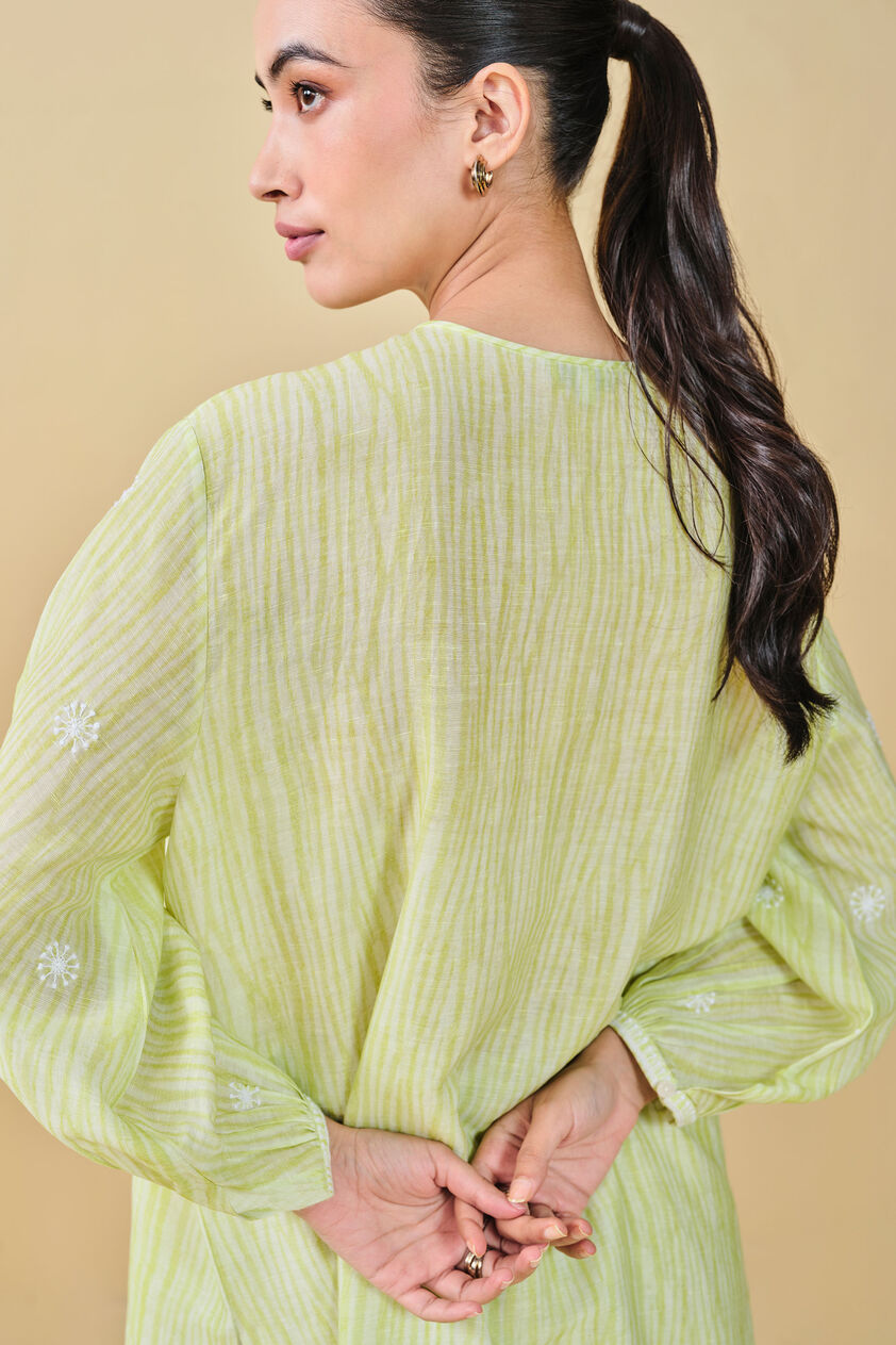 From The Mountain Hand-embroidered Chikankari Co-ord  - Lime, Lime, image 6