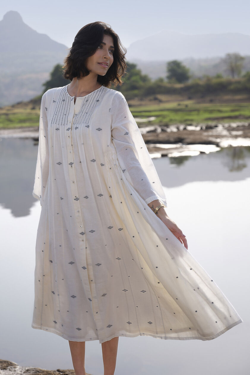 Highland Handwoven Jamdani Dress - Ivory, Ivory, image 1