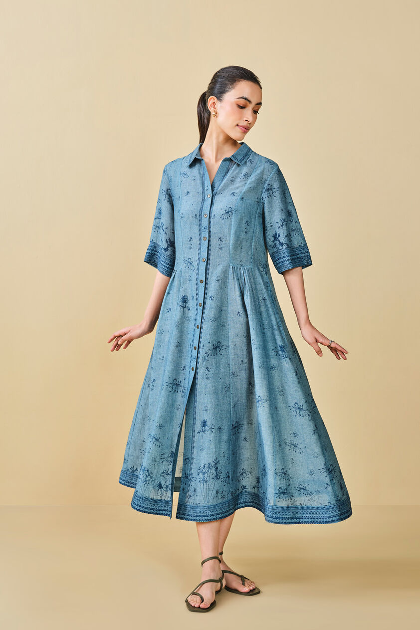 Pond Printed Linen Dress - Blue, Blue, image 7