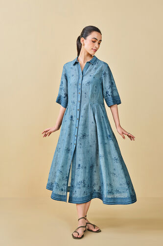 Pond Printed Linen Dress - Blue, Blue, image 7