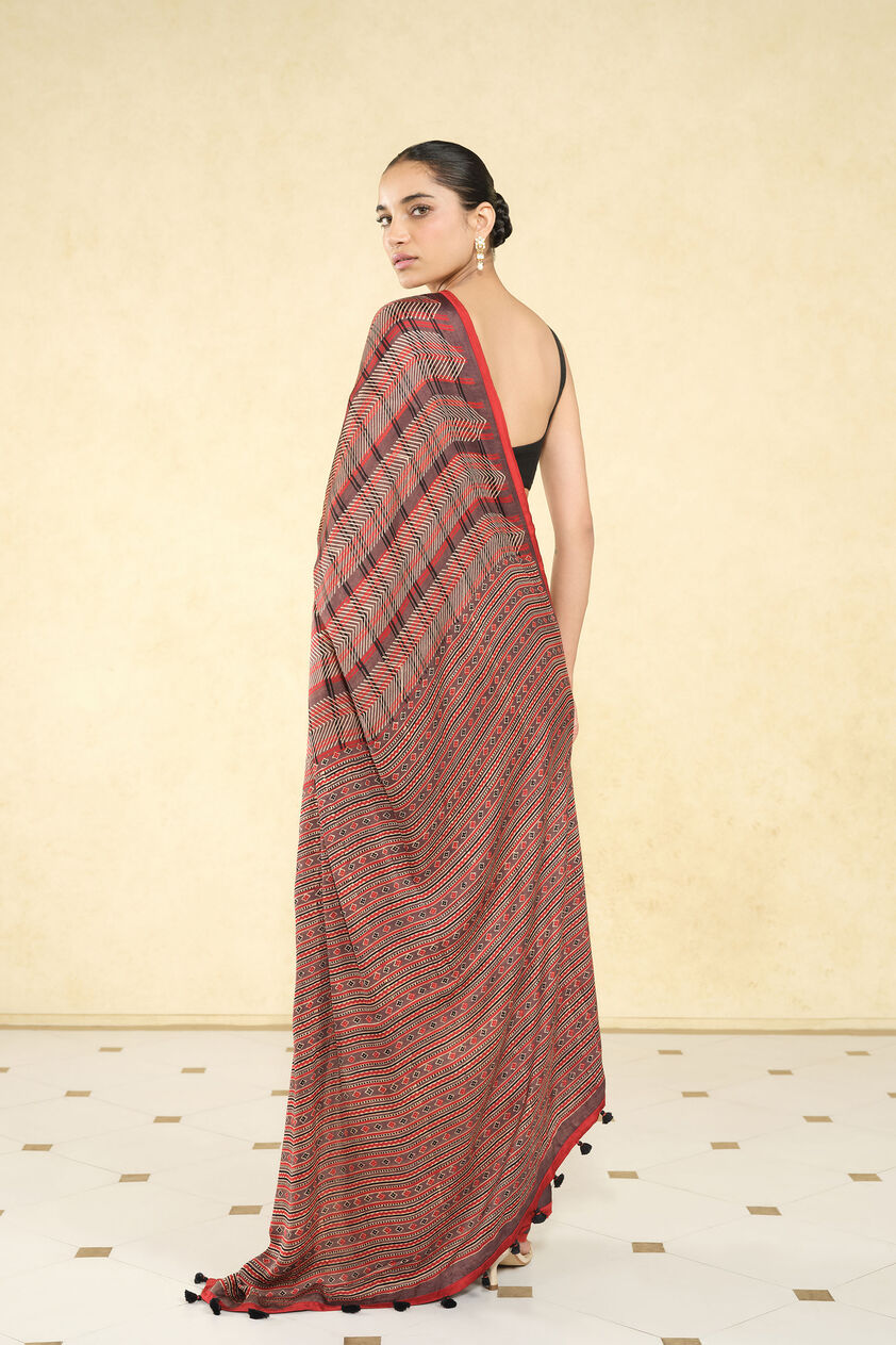Baadiyah Ajrakh Hand-block Printed Saree - Brown, Brown, image 2