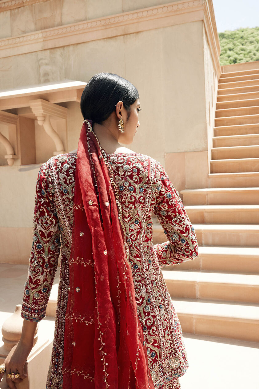 Chand Gota Patti & Resham Silk Gharara Set - Red, Red, image 6