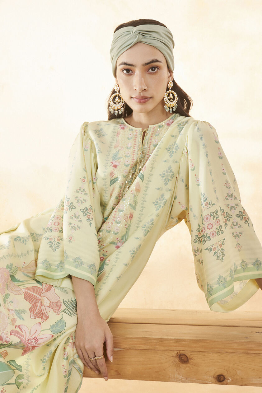 Summer Bloom Silk Kaftan - Yellow, Yellow, image 6