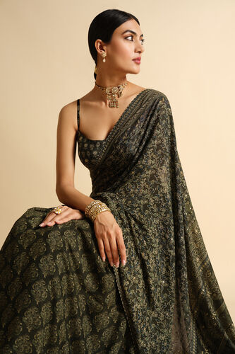 Apramiti Sequin Saree - Green, Green, image 3