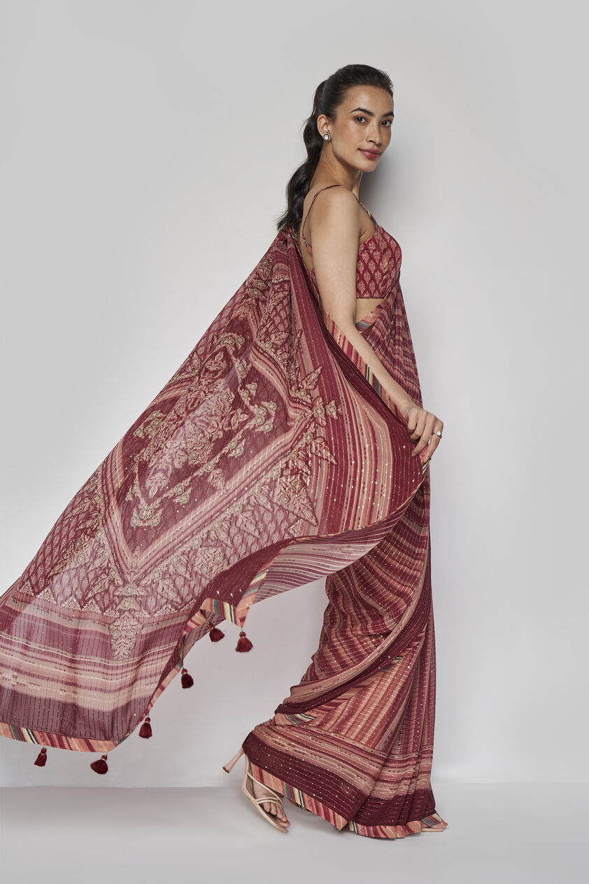 Arvika Saree - Wine, Wine, image 4