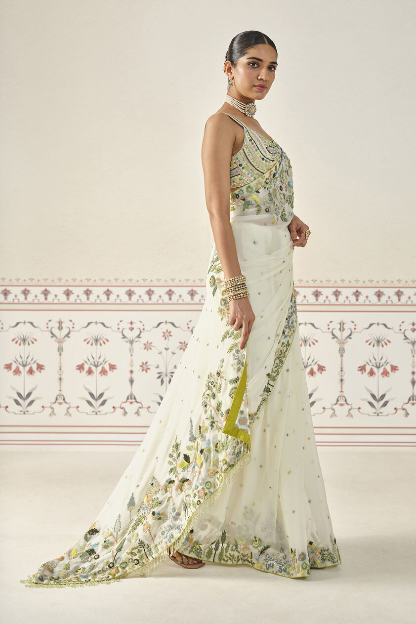 Rema Embroidered Saree Set - Cream, Cream, image 4