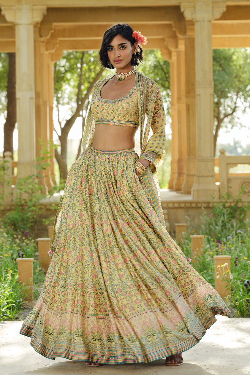 Eliora Silk Lehenga Set - Yellow, Yellow, image 2