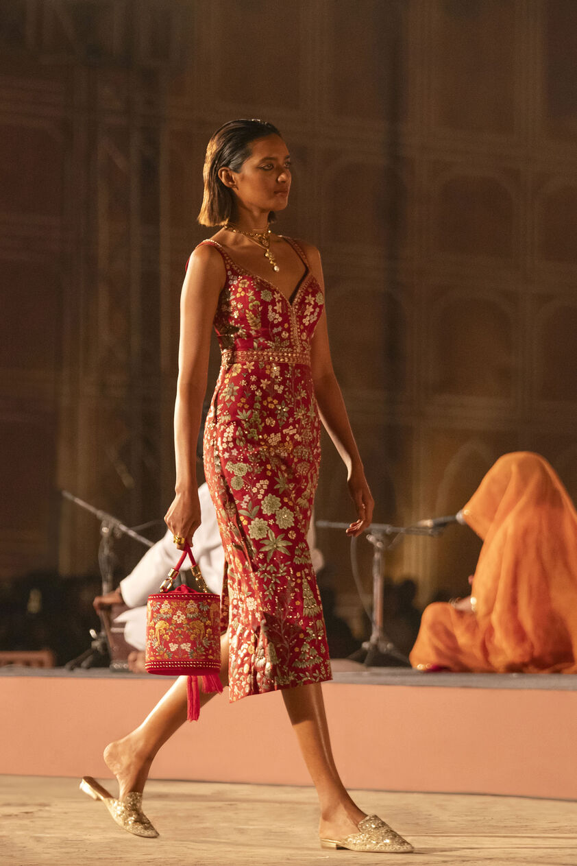 Ballad Of The Wild Hand-painted Pichhwai Silk Dress - Red, Red, image 7