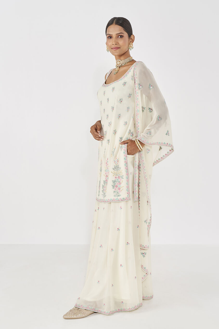 Elakshi Embroidered Sharara Set - Ivory, Ivory, image 2