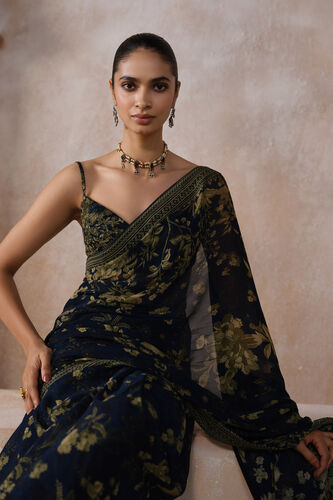 Amapola Chiffon Saree, Blue, image 5