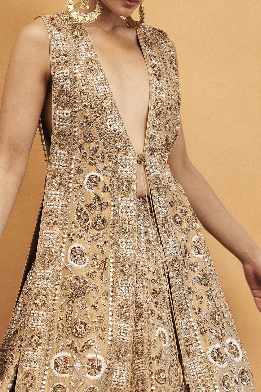 Serenade Of The Woods Gota Patti & Zardozi Silk Lehenga - Gold, Gold, image 3