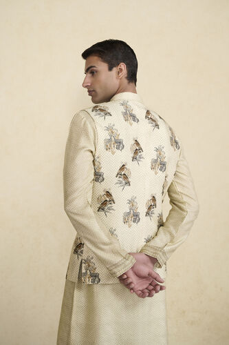 Krushan Printed Silk Nehru Jacket - Beige, Beige, image 4