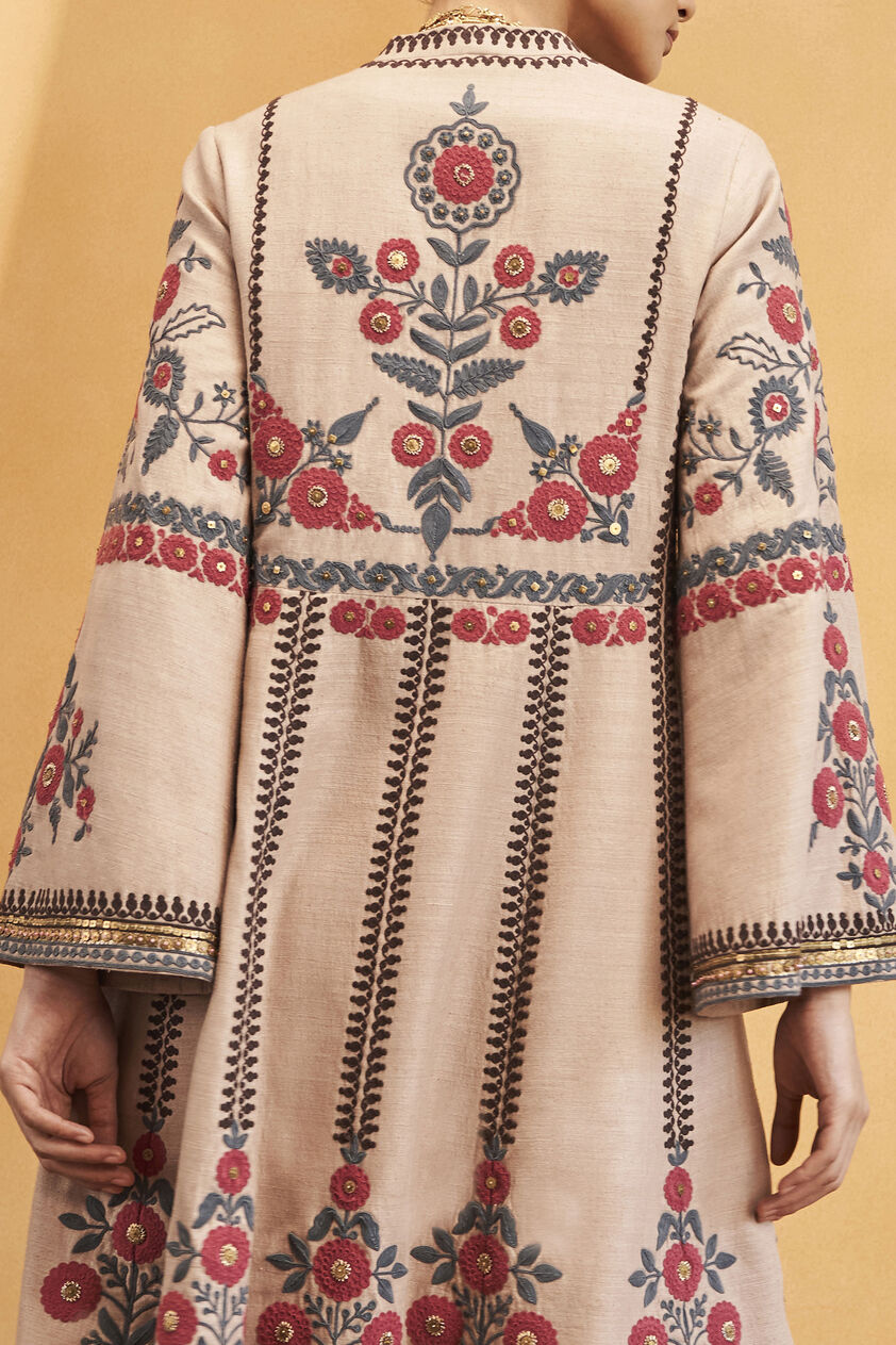 Flowers Of the Forest Zardozi & Cord Silk Kurta Set - Hazelnut, Hazelnut, image 4