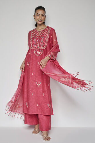 Dhara SEWA Hand-embroidered Mul Suit Set - Raspberry, Raspberry, image 1