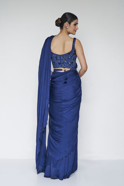 Millaray Embroidered Saree Set - Blue