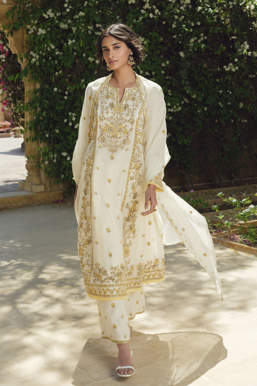 Amra Embroidered Mul Suit Set - Natural, Natural, image 1