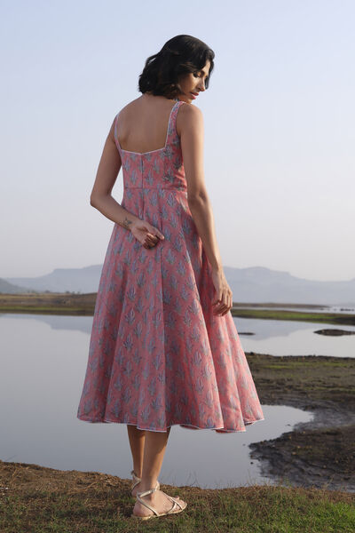 Seara Hand-block Printed Mul Dress - Pink