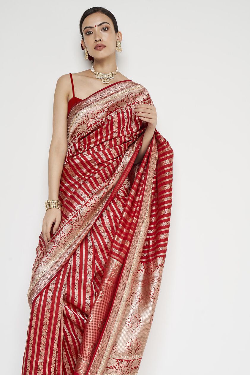 Hargun Benarasi Saree - Red, , image 2