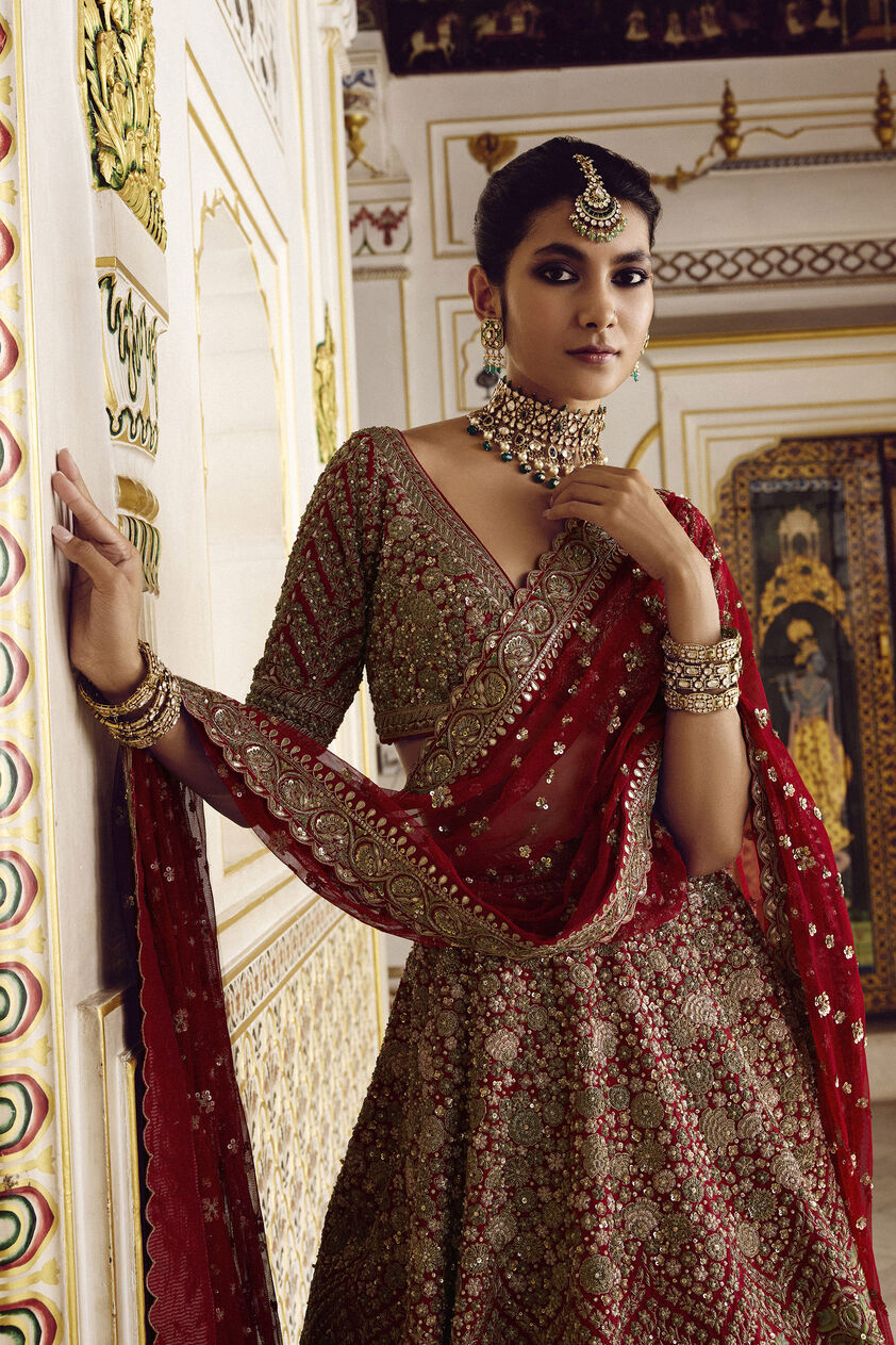 Prati Embroidered Silk Lehenga Set - Red, Red, image 6