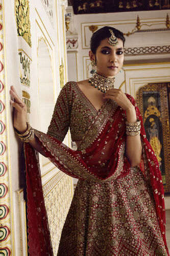 Prati Embroidered Silk Lehenga Set - Red, Red, image 6