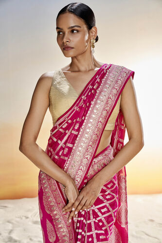 Chitra Benarasi Saree - Pink, Hot Pink, image 4