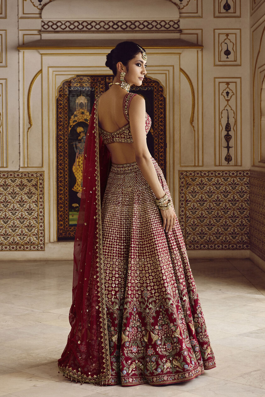 Almika Embroidered Silk Lehenga Set - Ruby, Ruby, image 2