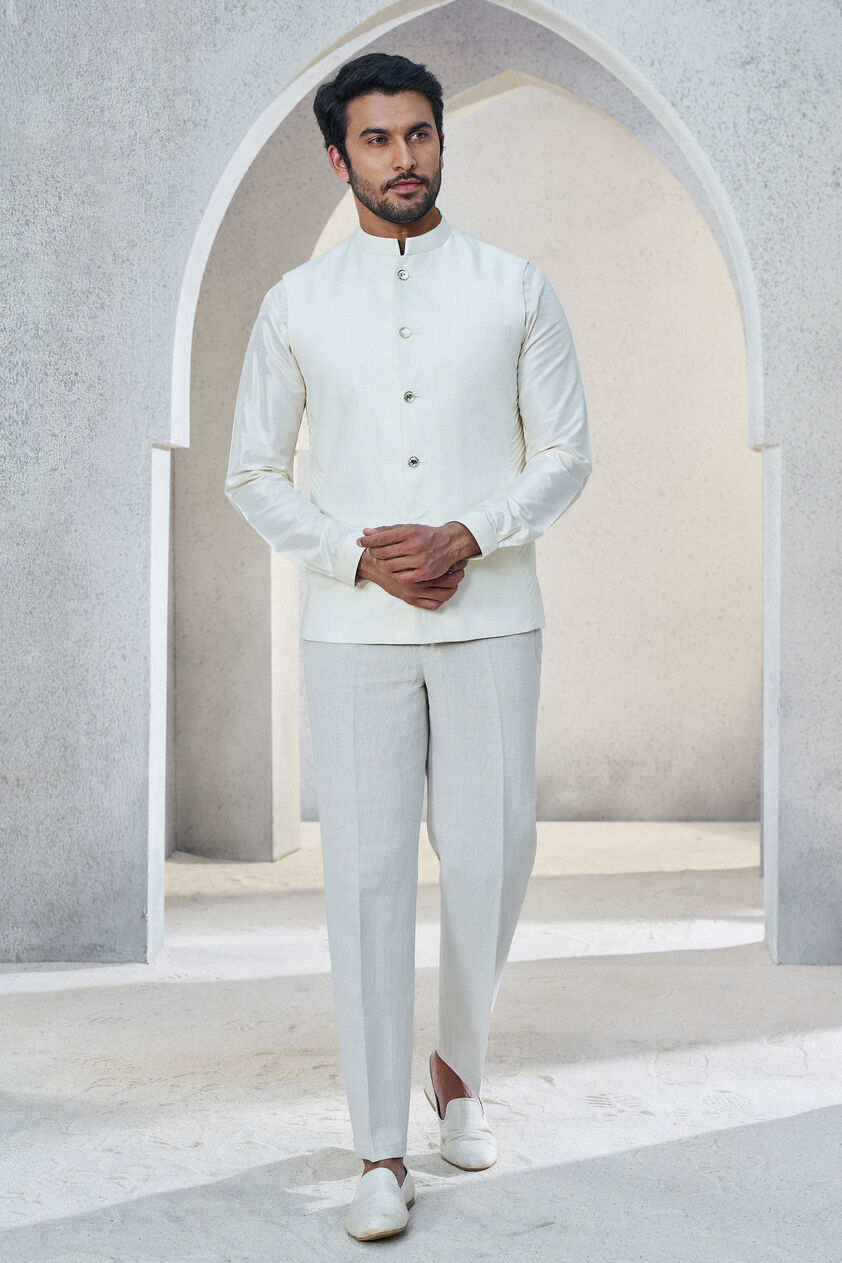 Shwar Nehru Jacket - Ivory, Ivory, image 1