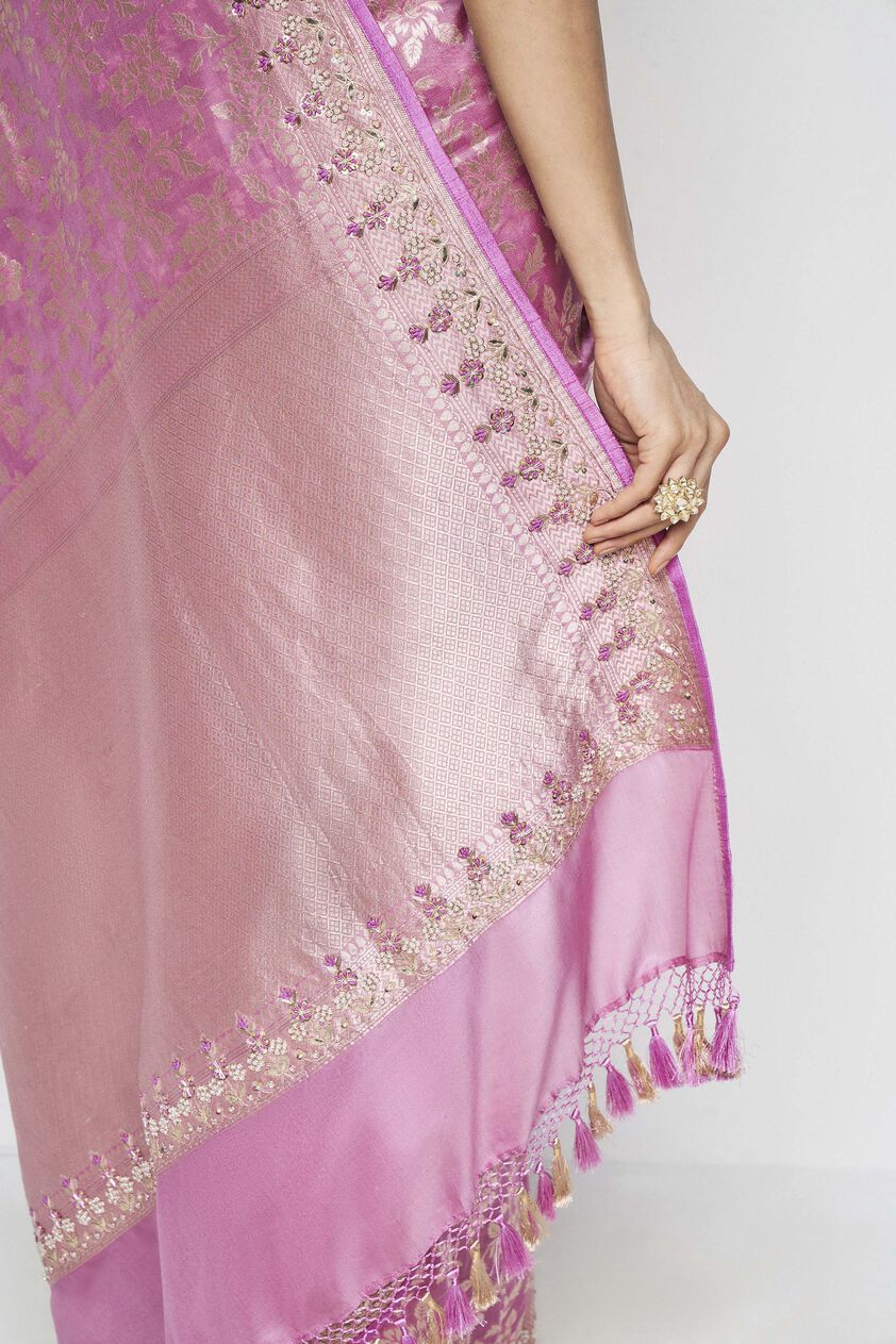 Kiruba Benarasi Silk Embroidered Saree - Pink, Pink, image 6