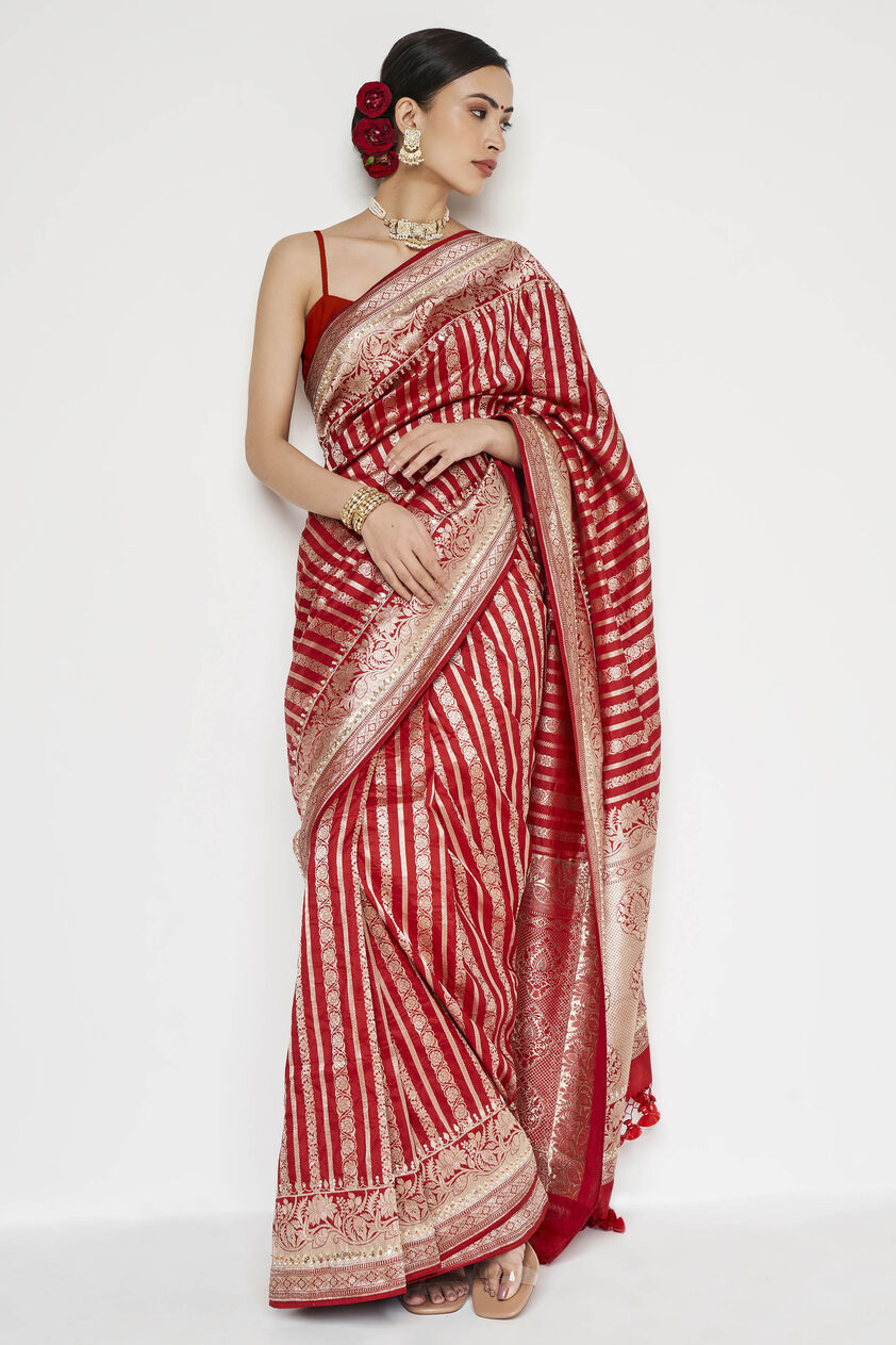 Hargun Benarasi Saree - Red, , image 1